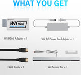 4 in 1 Wii Replacement Cables Set, PORTHOLIC Wii AC Power Adapter + Wii to hdmi Converter+ Wired Motion Sensor Bar and Composite Audio Video Cable for Nintendo Wii