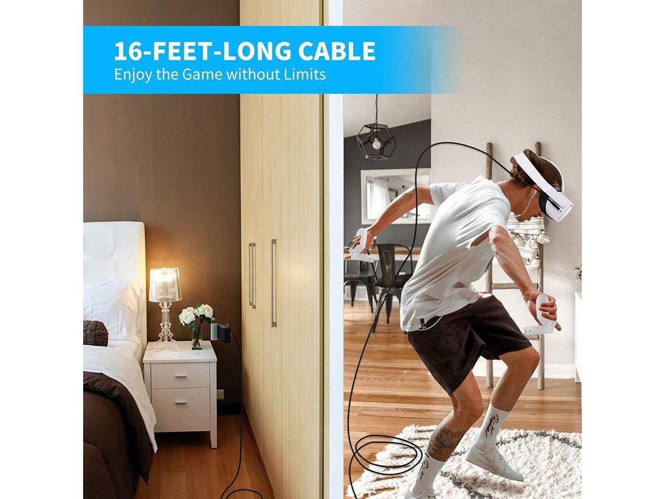Compatible for Oculus Link Virtual Reality Headset Cable for Quest 2 / Quest and Gaming PC, 90 Degree Angled USB3.0 Type C to C High Speed Data Transfer & Fast Charging (16ft/5m) with USB C-A adapter