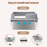 Stainless Steel Litter Box with Lid High Sides Litter Box Enclosed Metal Litter Box, Non Stick, Odor Control Easy Clean Medium to Large Pet Litter Pan with High Wall（19.6*13.3*9.8inch）