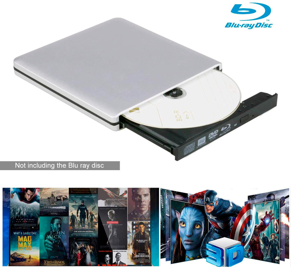 External 3D Blu ray CD DVD Drive, Portable USB 3.0 and Type-C Blu-ray CD/DVD+/-RW Burner Player Writer Reader Rewriter for PC Netbook Laptop Desktop with Mac OS Windows XP/7/8/10 Silver