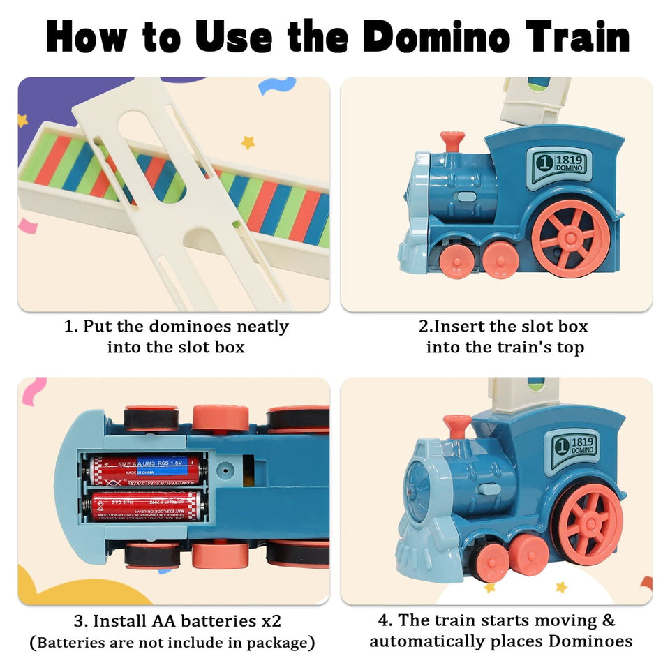 Upgrade Electric Domino Train Toy Set, Creative Automatic Domino Train, Dominoes Rally Train Sets, Locomotive Dominos Train Toys for Kids Boys and Girls Age 3-12 (120 Dominoes, Blue)