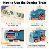 Upgrade Electric Domino Train Toy Set, Creative Automatic Domino Train, Dominoes Rally Train Sets, Locomotive Dominos Train Toys for Kids Boys and Girls Age 3-12 (120 Dominoes, Blue)