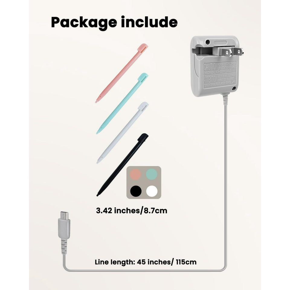 DS Lite Charger Kit Compatible with Nintendo DS Lite 100-240V Wall Plug Adapter with 4 Stylus Pen for Nintendo DS Lite