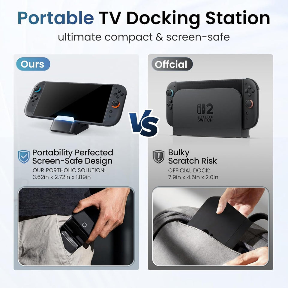 Docking Station for Nintendo Switch 2, Portable TV Dock with 4K@120Hz HDMI Output, 60W PD Charging, USB 3.0 & USB 2.0 Ports