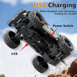 Off-Road Truck with Remote Control, 1:64 Mini Desktop Rc Truck Toy, 2.4GHz All Terrain Off-Road Trucks, LED Lights, Speed/Steering Adjustable, for Kids Christmas Birthday