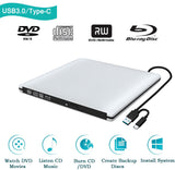 External 3D Blu ray CD DVD Drive, Portable USB 3.0 and Type-C Blu-ray CD/DVD+/-RW Burner Player Writer Reader Rewriter for PC Netbook Laptop Desktop with Mac OS Windows XP/7/8/10 Silver