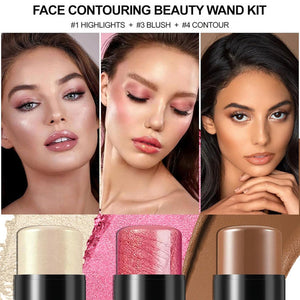 Contour Stick, Highlight Stick, Blush Stick, Cream Contour Kit with Brush, Create Face Contour, Non-greasy, Waterproof Long-lasting Effect, Highlighter Makeup Stick 3 colors