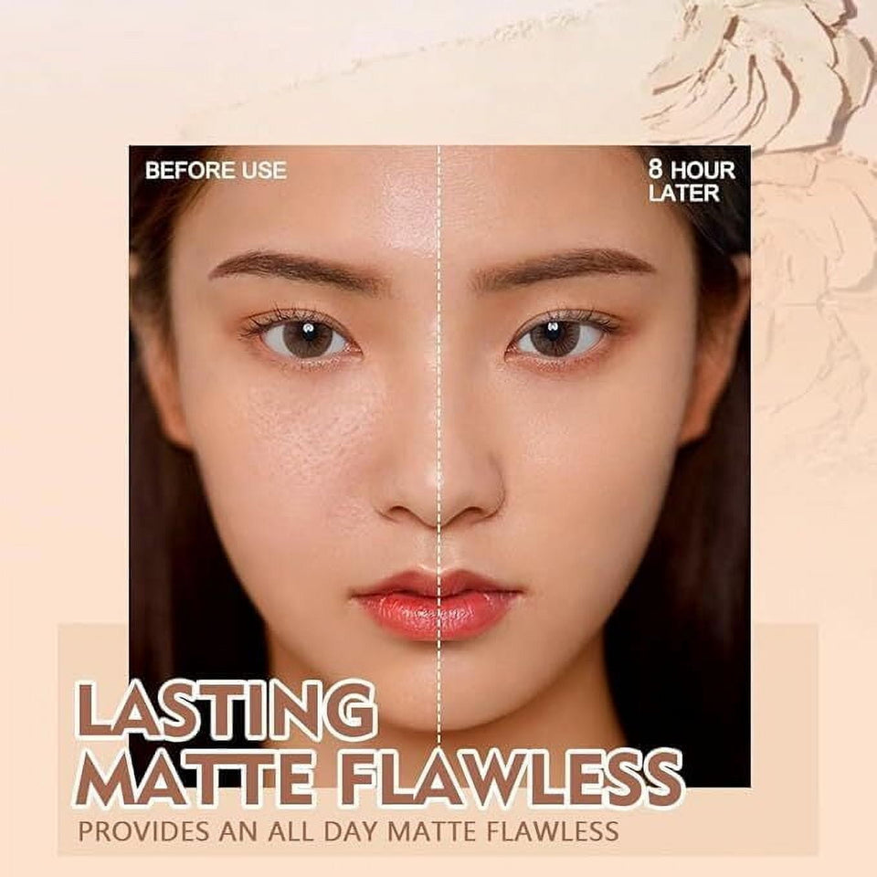 Matte Perfection Pressed Powder, Oil Control Face Pressed Powder, Waterproof Pressed Powder Makeup Compact (03-Pure beige, 10g)