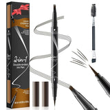 2-in-1 Microblading Eyebrow Pen Last All-Day Eyebrow Pencil Magical Waterproof Eye Brow Pencils with 4-Fork-Tip & Precise Brush-Tip for Natural Hair Like Strokes (Dark Brown)