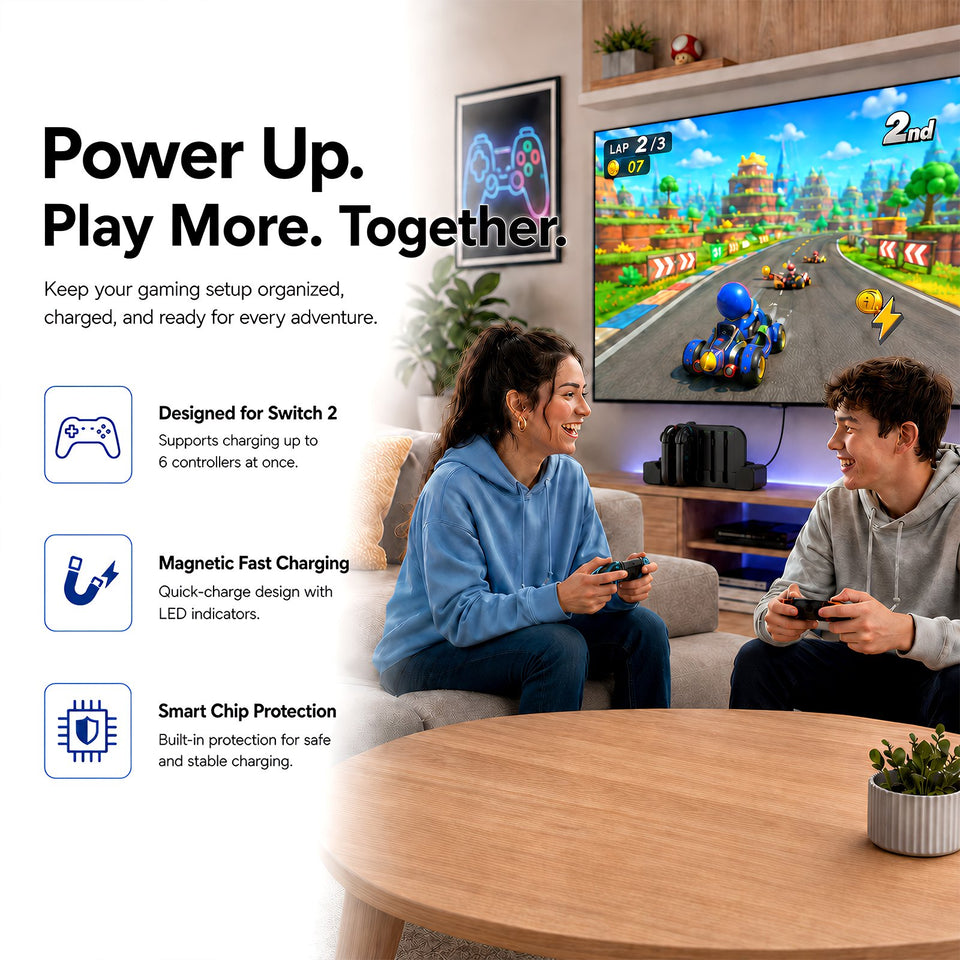 Multi-Function Charging Station for Switch 2, 4 Joy-Con Controller Charger Dock with 2 Game Card Slots & LED Indicators, Extra USB Port for Original Dock