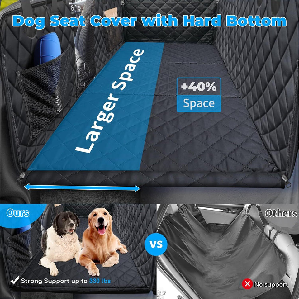 Back Seat Extender for Dogs,Dog Car Seat Covers, Hard Dog Bed Pet Seat Cover with Mesh Window and Storage Pocket, Waterproof Dog Hammock Travel Bed for Car, SUV