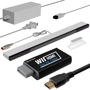 4 in 1 Wii Replacement Cables Set, PORTHOLIC Wii AC Power Adapter + Wii to hdmi Converter+ Wired Motion Sensor Bar and Composite Audio Video Cable for Nintendo Wii