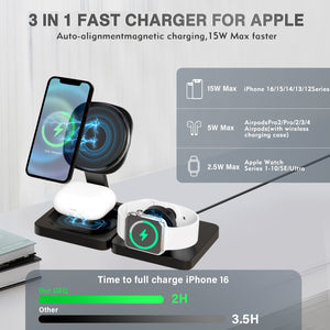 3 in 1 Charging Station for iphone, Wireless Charger 3 in 1 for iPhone 16 15 Pro Max Magsafe Accessories Charger for Airpods iWatch iPhone 12-16