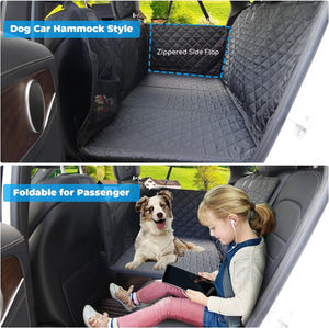 Back Seat Extender for Dogs,Dog Car Seat Covers, Hard Dog Bed Pet Seat Cover with Mesh Window and Storage Pocket, Waterproof Dog Hammock Travel Bed for Car, SUV