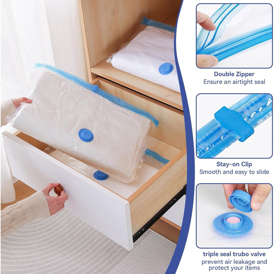 Vacuum Seal Bags for Clothing, Vacuum Storage Bags with Rechargeable Air Pump, Vacuum Seal Bags for Clothing Travel, Space Saver Vacuum Storage Bags, 12 Pack