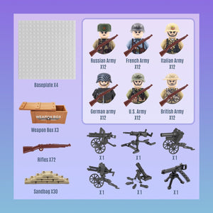 190 PCS WW2 Army Men Figures Sets | World War 2 Military Figures Pack | WW1 Soldier Building Set with Weapons and Baseplate