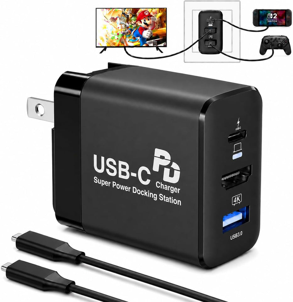 2026 PORTHOLIC Switch 2 Docking Station,4K@120Hz HDMI,60W PD Fast Charging with 1.5m Cable