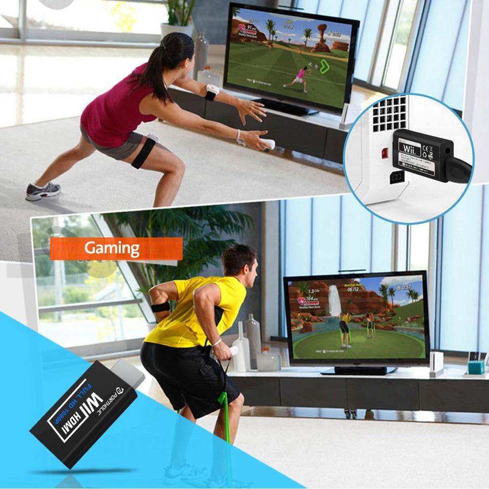 PORTHOLIC Wii to HDMI Converter 1080P for Full HD Device, Wii HDMI Adapter with 3,5mm Audio Jack&HDMI Output Compatible with Wii, Wii U, HDTV, Monitor-Supports All Wii Display Modes 720P, NTS