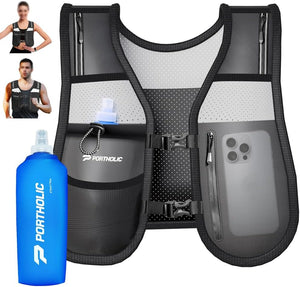 PORTHOLIC Running Vest for Women Men with 500ml/17oz Water Bottle   for Hiking Running