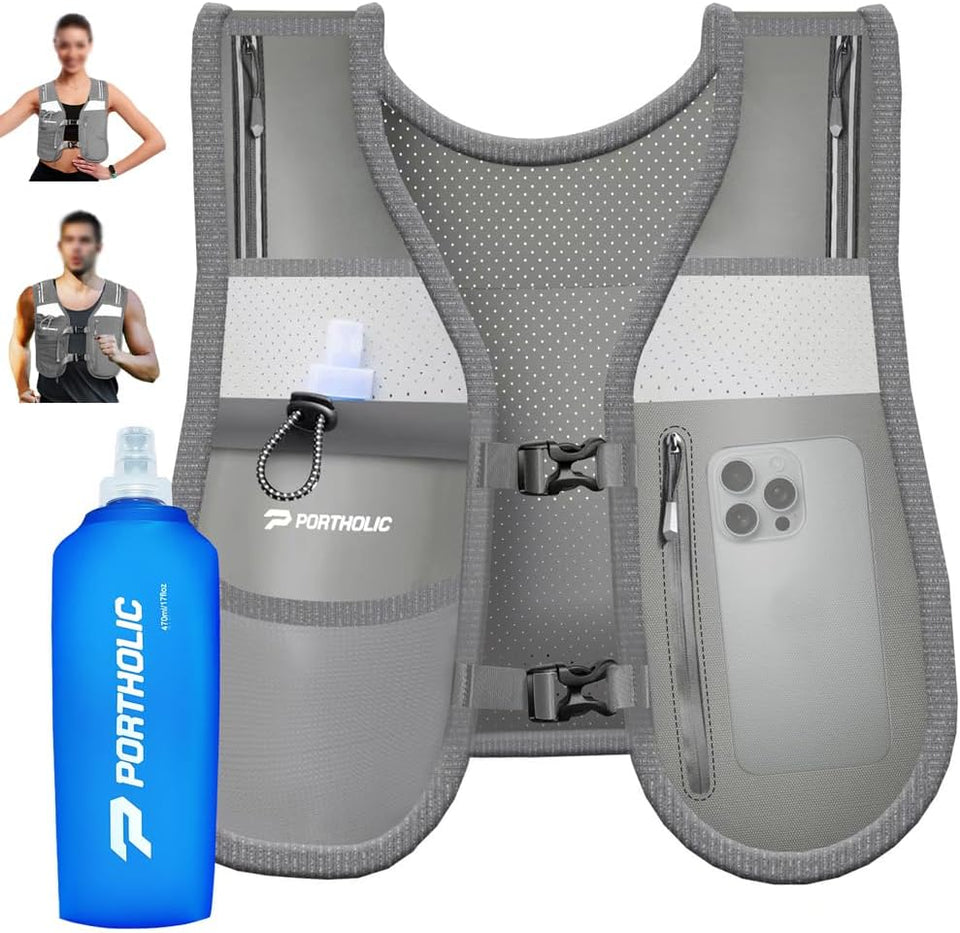 PORTHOLIC Running Vest for Women Men with 500ml/17oz Water Bottle   for Hiking Running