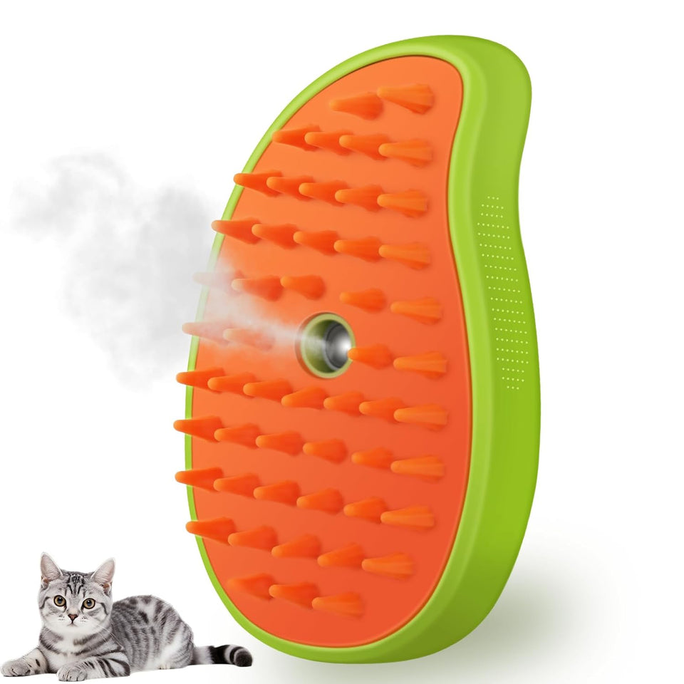 Cat Steam Brush, 3 In 1 Steamy Pet Brush, Silicone Massage Dog Hair Remover Comb, Spray Mist Grooming for Indoor Kittens (Mango Green)