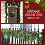 Christmas Norfolk Pine Garland, 9 ft Artificial Cedar Garlands Realistic Touch , Winter Greenery Garland for Holiday with 12 pcs Velvet Christmas Bows and 2 pairs Christmas Bells
