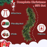 Christmas Norfolk Pine Garland, 9 ft Artificial Cedar Garlands Realistic Touch , Winter Greenery Garland for Holiday with 12 pcs Velvet Christmas Bows and 2 pairs Christmas Bells