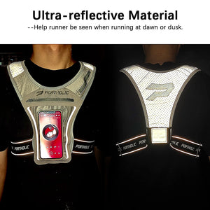 Running Vest with Cellphone Holder, PORTHOLIC Reflective Warnwest with Visible Phone Pouch, Adjustable Waistband and Muti-pockets for Sport, Jogging, Cycling, Walk the dog(GARY)