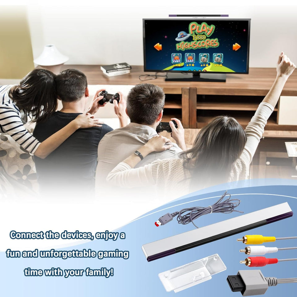 2 in 1 Wii Sensor Bar + Wii Composite Audio Video Cable, Wii AV Cables and Wired Motion Sensor Bar, Wii Replacement Cables Set Compatible with Wii Console