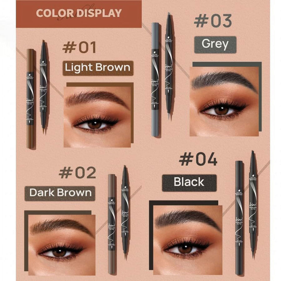 2-in-1 Microblading Eyebrow Pen Last All-Day Eyebrow Pencil Magical Waterproof Eye Brow Pencils with 4-Fork-Tip & Precise Brush-Tip for Natural Hair Like Strokes (Dark Brown)