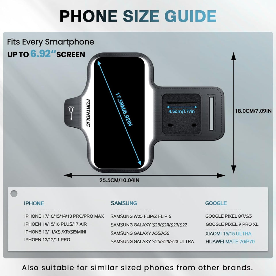 PORTHOLIC 2025 Running Armband Water Resistant Sports Phone Holder Case with Extension Strap,Card Slot Up to 6.9" Phone