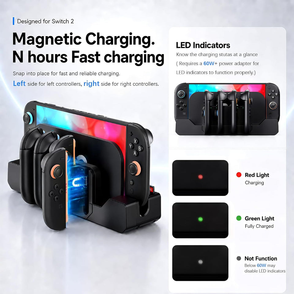2026 PORTHOLIC Switch 2 Charging Dock for Joycons