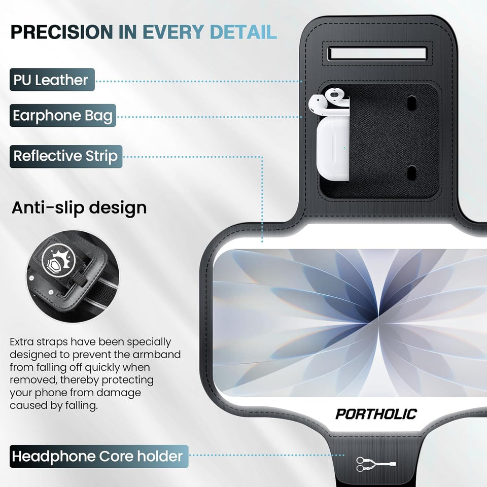 PORTHOLIC 2025 Running Armband Water Resistant Sports Phone Holder Case with Extension Strap,Card Slot Up to 6.9" Phone