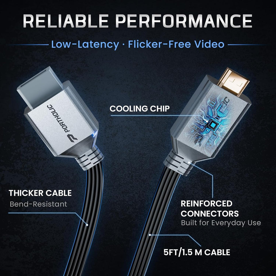 PORTHOLIC Wii to HDMI Adapter Cable 1.5/5Ft