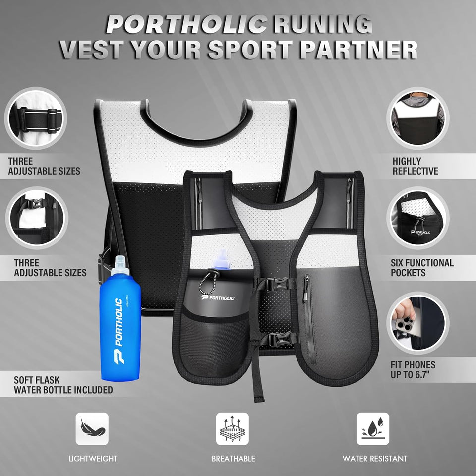 PORTHOLIC Running Vest for Women Men with 500ml/17oz Water Bottle   for Hiking Running