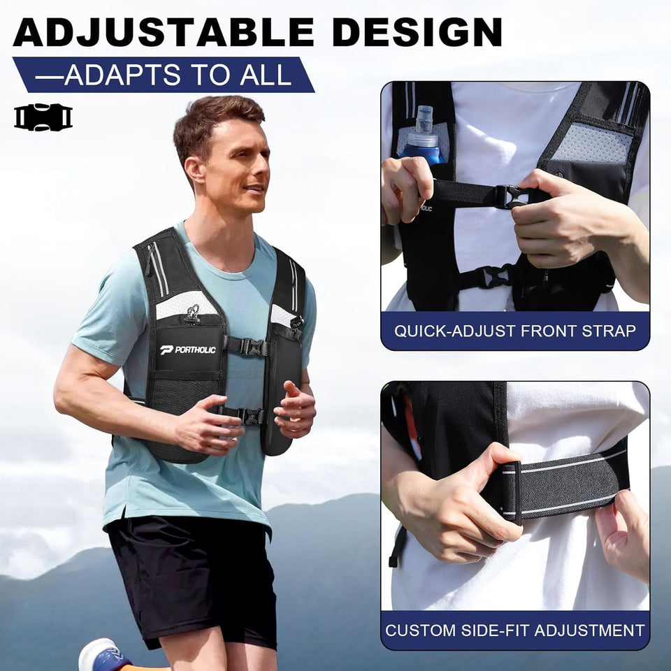 PORTHOLIC Running Vest for Women Men with 17oz Water Bottle |Adjustable Hydration Vest|Reflective |Lightweight |6 Pockets |Breathablefor Running Accessories for Hiking