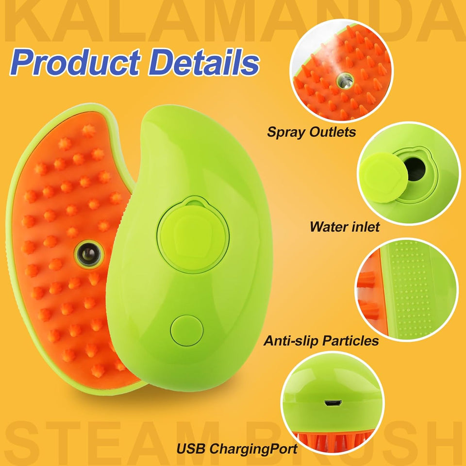 Cat Steam Brush, 3 In 1 Steamy Pet Brush, Silicone Massage Dog Hair Remover Comb, Spray Mist Grooming for Indoor Kittens (Mango Green)