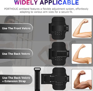 PORTHOLIC 2025 Running Armband with Large Reflective Strips, for iPhone 16 15 Pro 14 Plus 13 11 XR XS, Galaxy S25/24/S10
