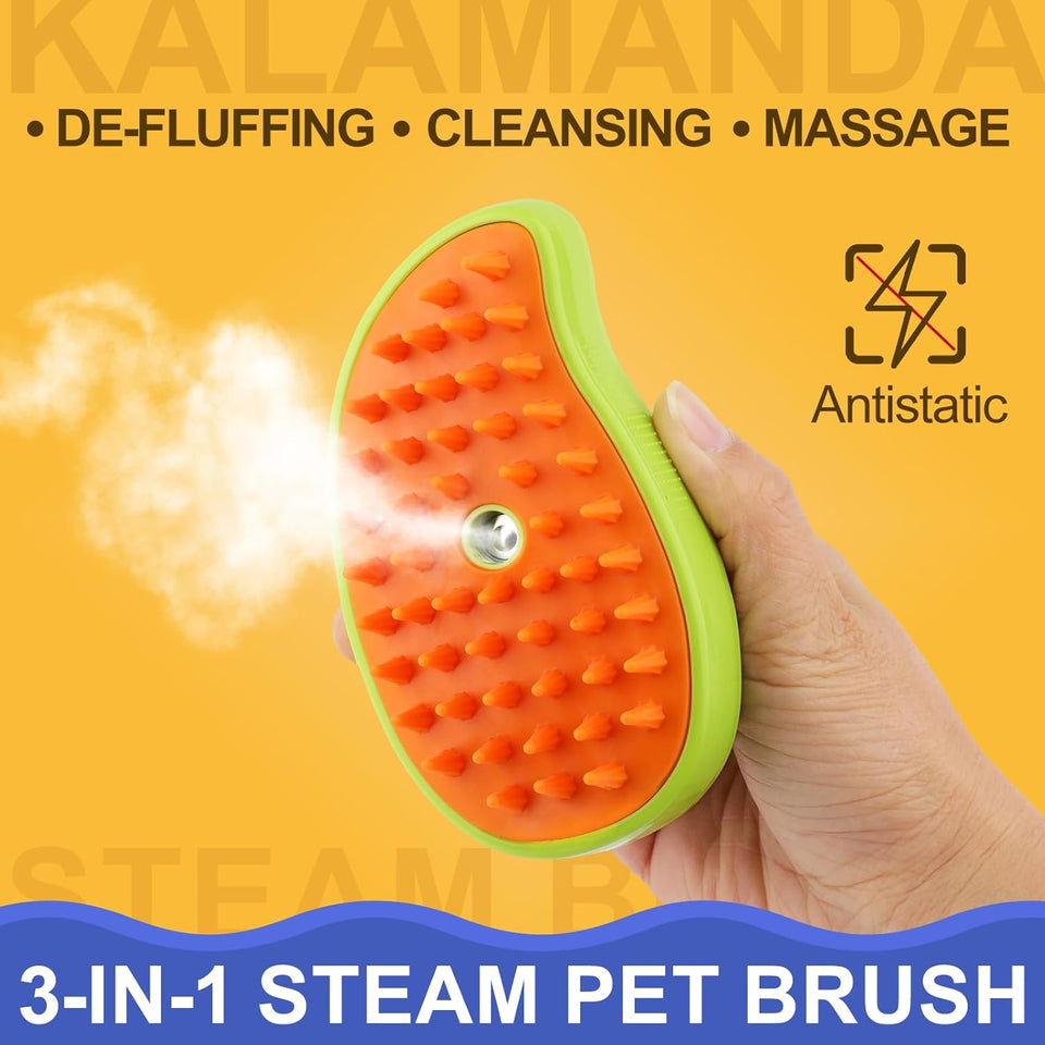 Cat Steam Brush, 3 In 1 Steamy Pet Brush, Silicone Massage Dog Hair Remover Comb, Spray Mist Grooming for Indoor Kittens (Mango Green)