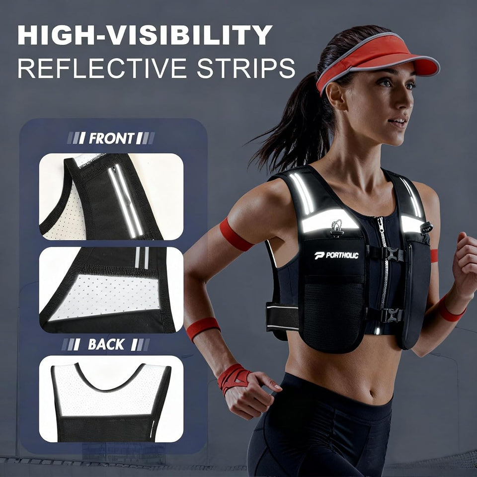 PORTHOLIC Running Vest for Women Men with 17oz Water Bottle |Adjustable Hydration Vest|Reflective |Lightweight |6 Pockets |Breathablefor Running Accessories for Hiking