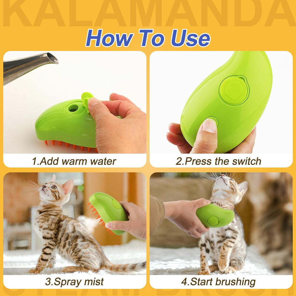 Cat Steam Brush, 3 In 1 Steamy Pet Brush, Silicone Massage Dog Hair Remover Comb, Spray Mist Grooming for Indoor Kittens (Mango Green)