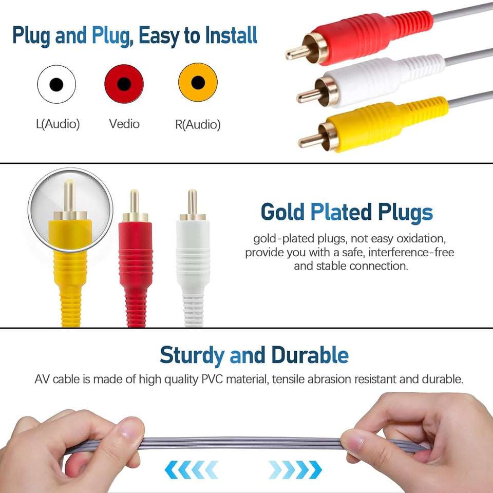 2 in 1 Wii Sensor Bar + Wii Composite Audio Video Cable, Wii AV Cables and Wired Motion Sensor Bar, Wii Replacement Cables Set Compatible with Wii Console