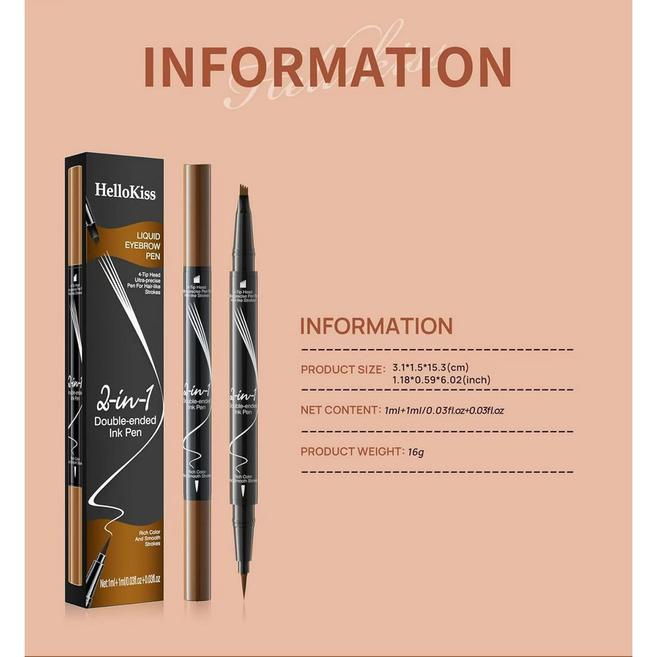 2-in-1 Microblading Eyebrow Pen Last All-Day Eyebrow Pencil Magical Waterproof Eye Brow Pencils with 4-Fork-Tip & Precise Brush-Tip for Natural Hair Like Strokes (Light Brown)