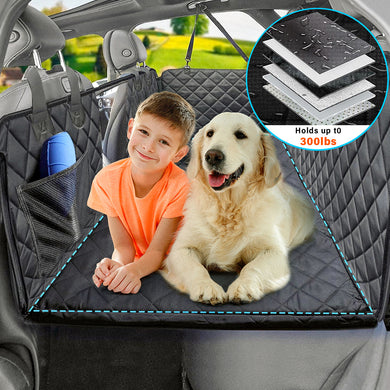 Back Seat Extender for Dogs,Dog Car Seat Covers, Hard Dog Bed Pet Seat Cover with Mesh Window and Storage Pocket, Waterproof Dog Hammock Travel Bed for Car, SUV