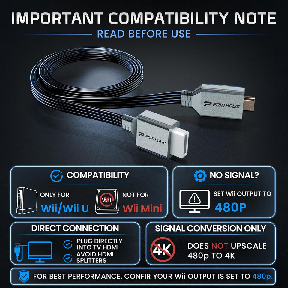 PORTHOLIC Wii to HDMI Adapter Cable 1.5/5Ft