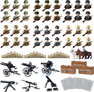 190 PCS WW2 Army Men Figures Sets | World War 2 Military Figures Pack | WW1 Soldier Building Set with Weapons and Baseplate