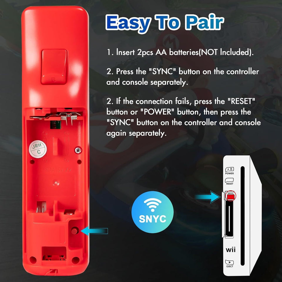 Wii Remote Controller,PORTHOLIC 2 Packs Upgrade Wii Wireless Controller Compatible with Nintendo Wii Wii U Console (Red,2pcs)