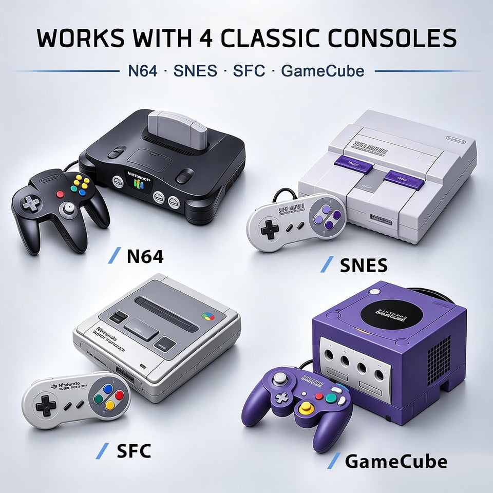 PORTHOLIC N64 to HDMI Converter, 4-in-1 HDMI Cable for GameCube SNES SFC, 4:3/16:9 Switchable, 1.5m/4.92FT, No External Power Needed