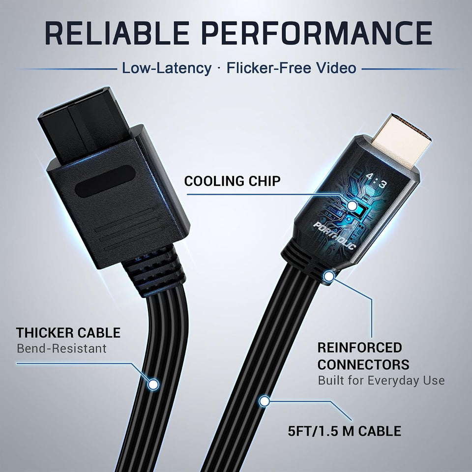 PORTHOLIC N64 to HDMI Converter, 4-in-1 HDMI Cable for GameCube SNES SFC, 4:3/16:9 Switchable, 1.5m/4.92FT, No External Power Needed