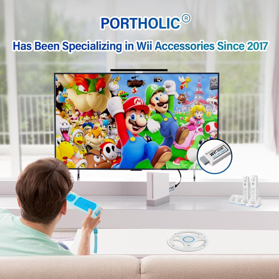 Wii Remote Controller,PORTHOLIC 2 Packs Upgrade Wii Wireless Controller Compatible with Nintendo Wii Wii U Console (White,2pcs)